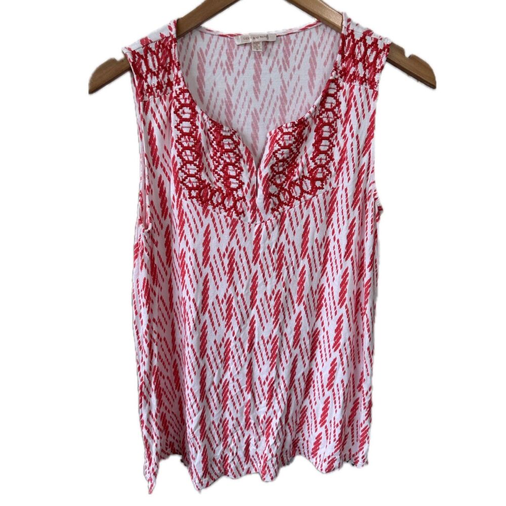Skies Are Blue Women's Embroidered Southwestern Split Neck Sleeveless Blouse S